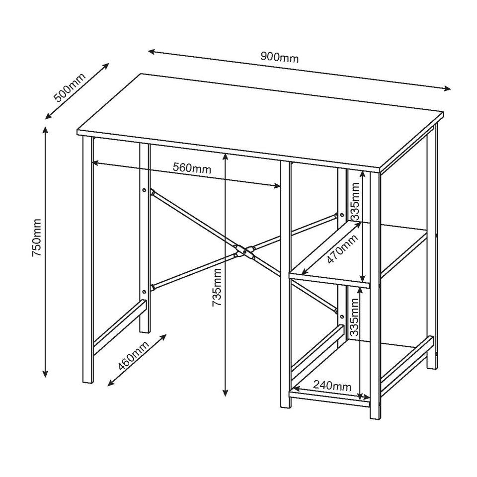 image 1 of Loft Home Office, Study Desk With Side Storage, Oak Effect Top With Black Metal Legs Brown