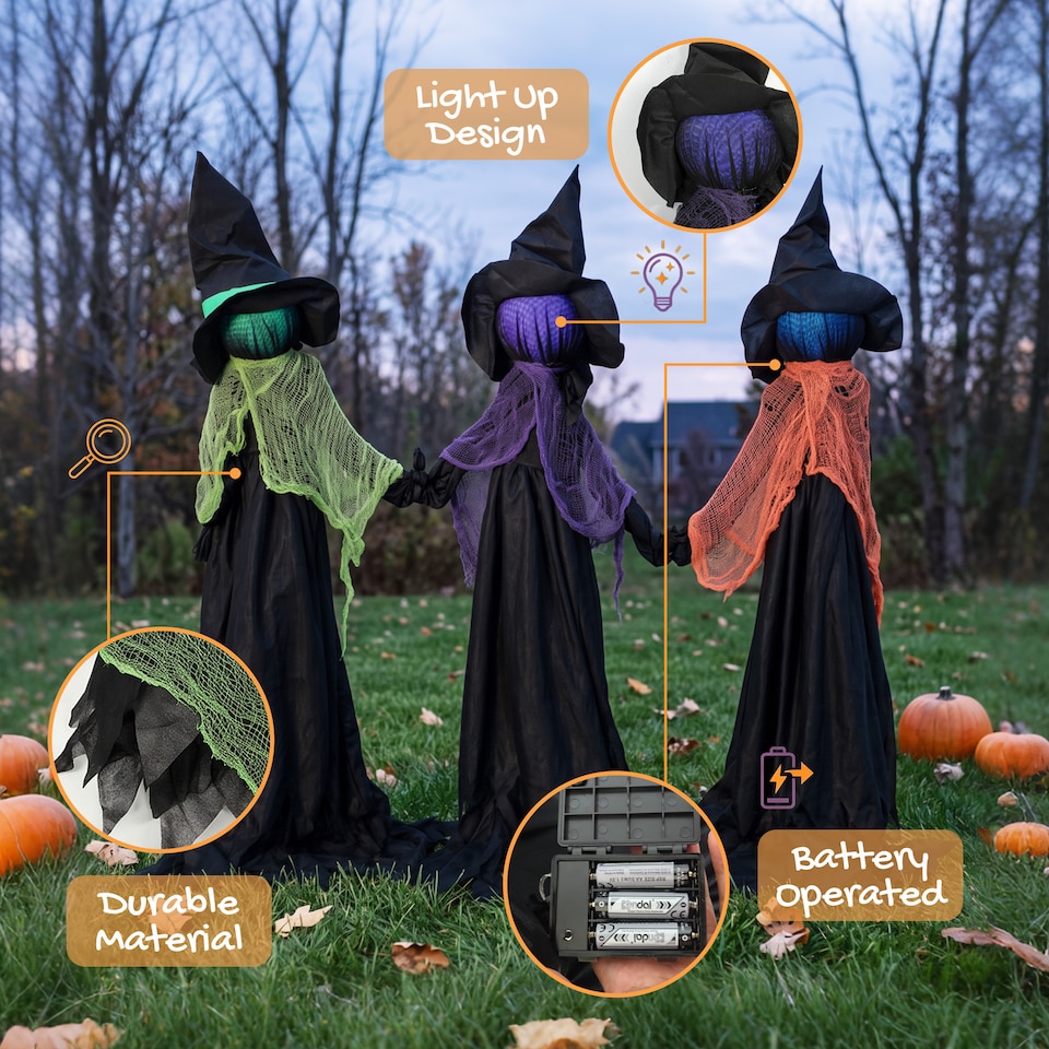 image 1 of HOMCOM 48" Witches Holding Hands Halloween Decoration Light Up Animated Prop