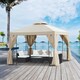 image 7 of Outsunny 3 x 3 m Garden Gazebo Double Roof Marquee Patio Wedding Party Tent Canopy Shelter with Sidewalls Beige