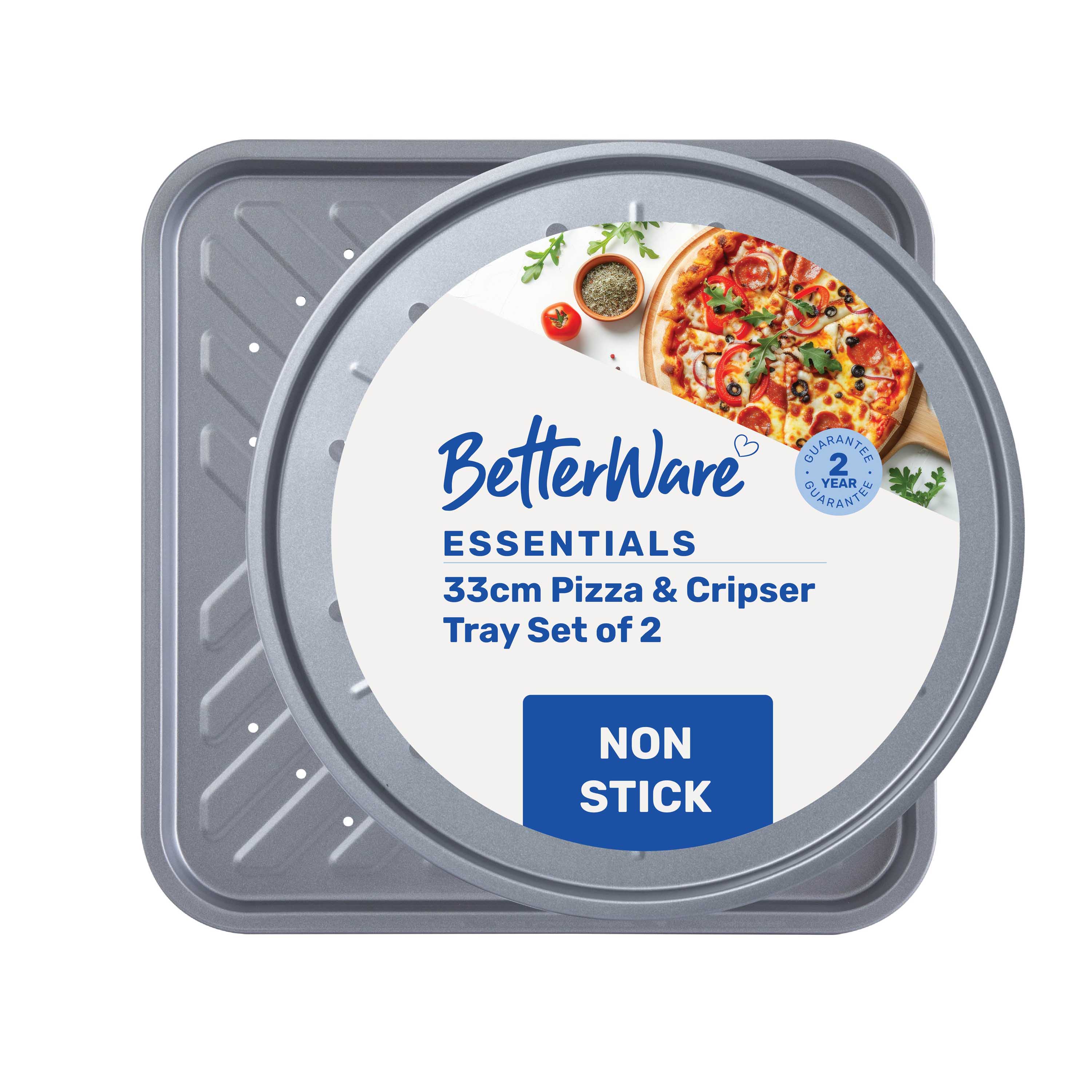Betterware Essentials 33cm Pizza & Crisper Tray Set in Silver