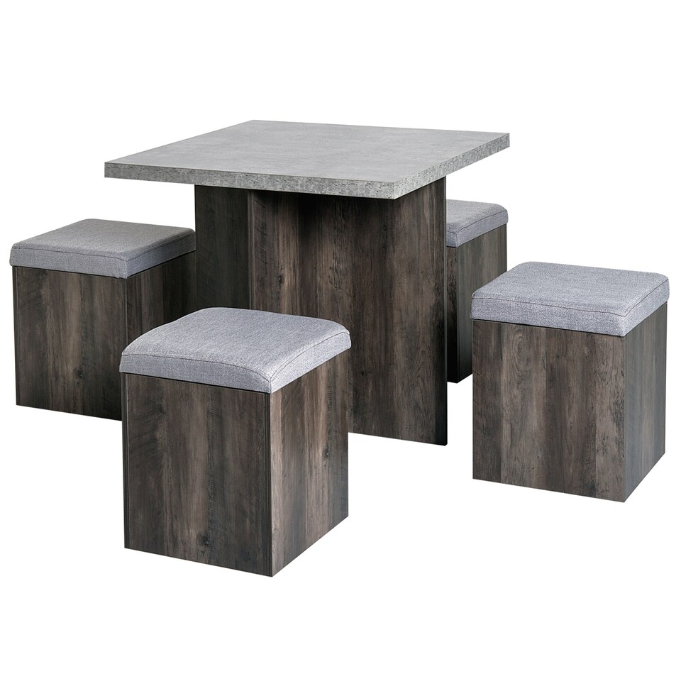 image 1 of HOMCOM Dining Table w/ 4 Ottomans Seats Kitchen Home Furniture Set Modern Style