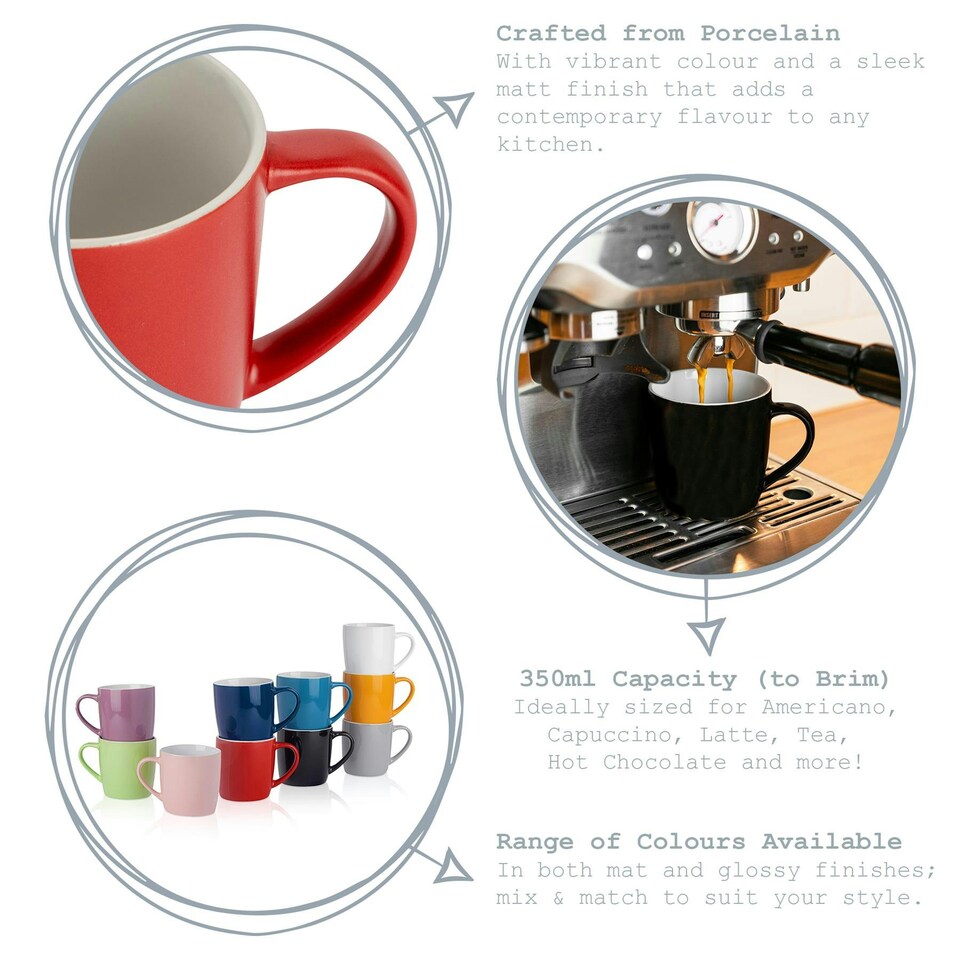 image 1 of Argon Tableware Matt Coloured Coffee Mugs - 350ml - Lancashire - Pack of 6 Multi