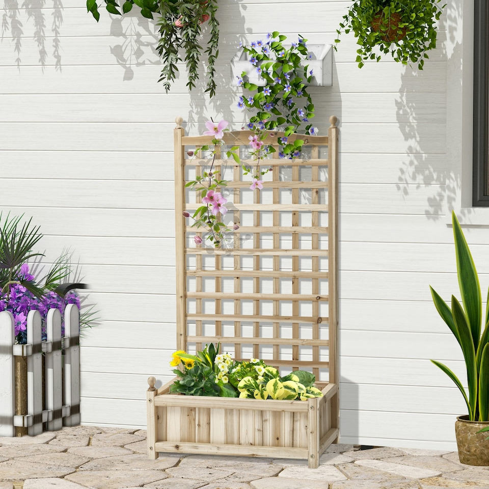 image 1 of Outsunny Raised Garden Bed with Trellis Garden Planters Indoor Outdoor Brown | Brown | Brown