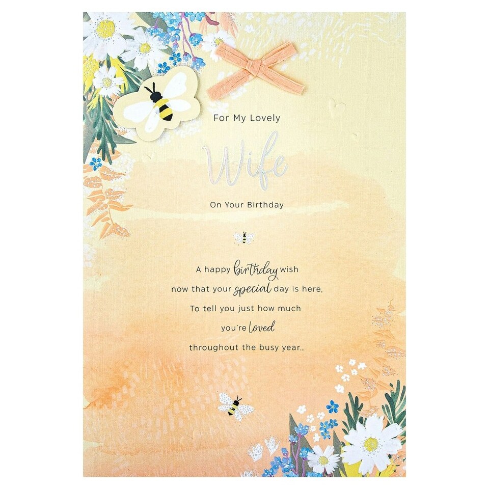image 1 of Orange Florals Design & Heartfelt Verse Wife Birthday Card