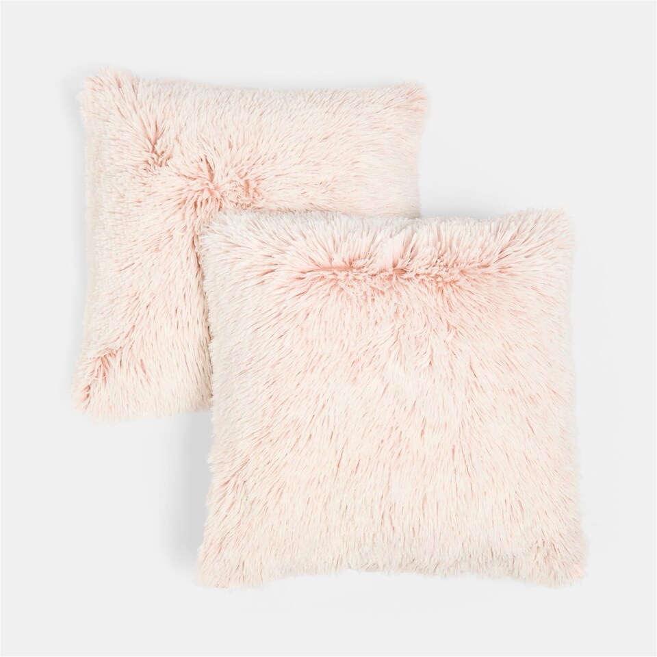 image 1 of OHS 2 Pack Fluffy Ultra Soft Plush Two Tone Square Cushion Covers | Pink | Blush | 45 x 45 cm