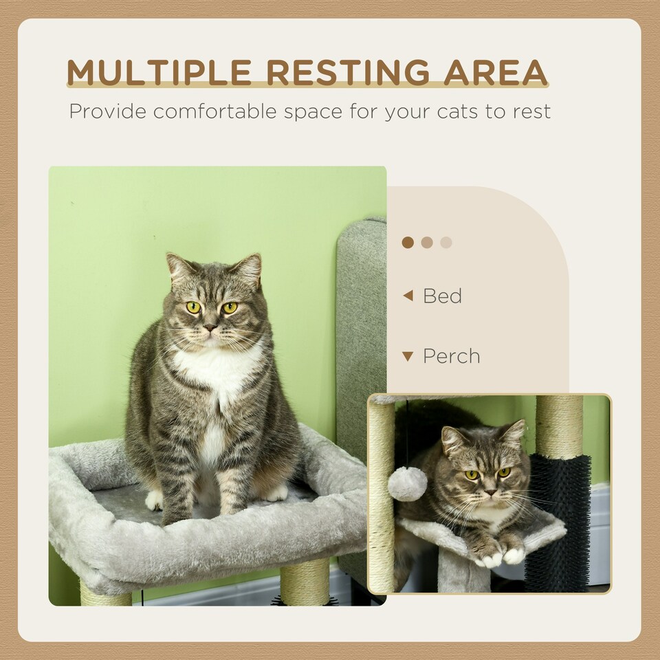 image 1 of PawHut Small Cat Tree with Scratching Post Bed Toy for Indoor Cats, Grey