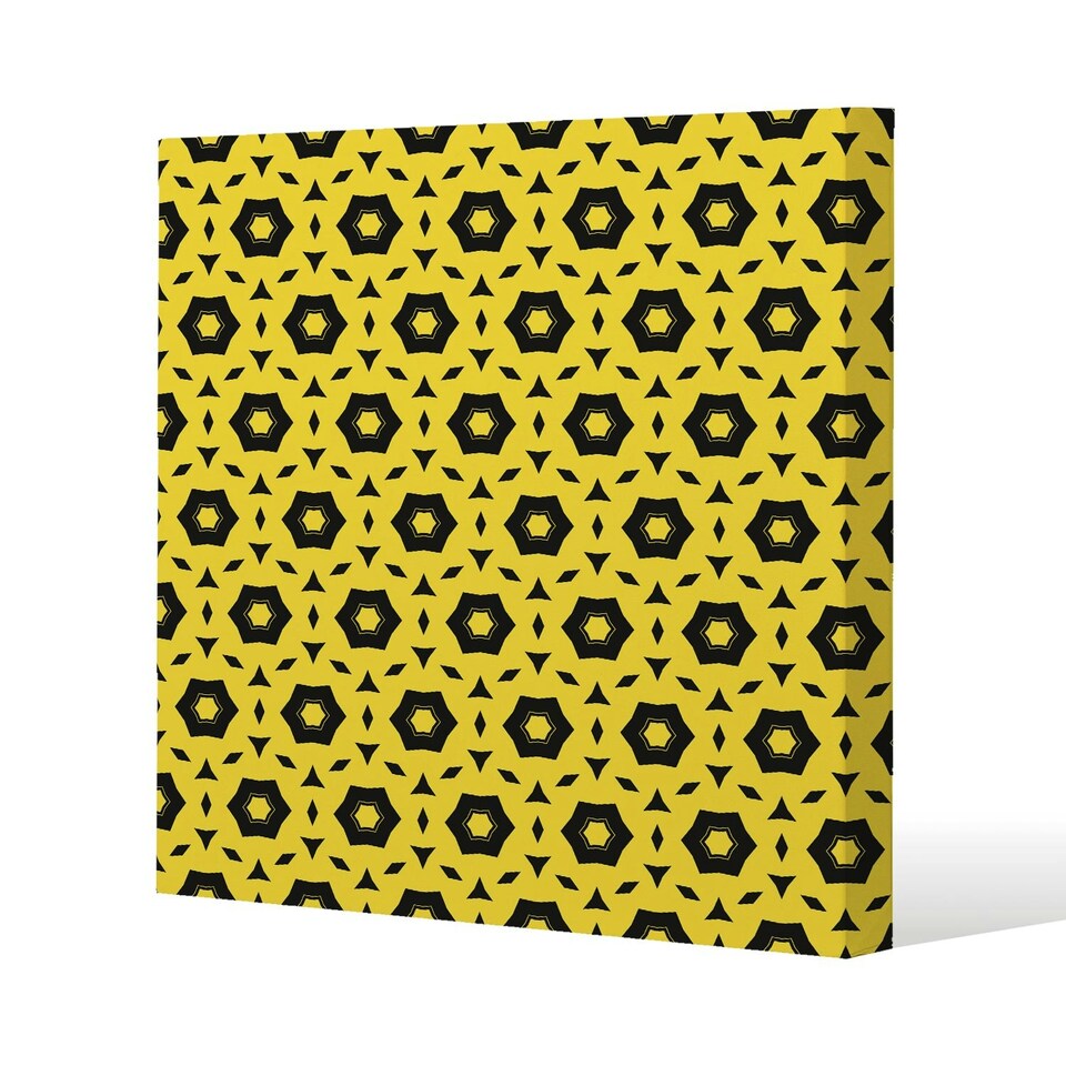 image 1 of Yellow & Black Geometric Pattern (Canvas Print) 90 x 90 x 4cm