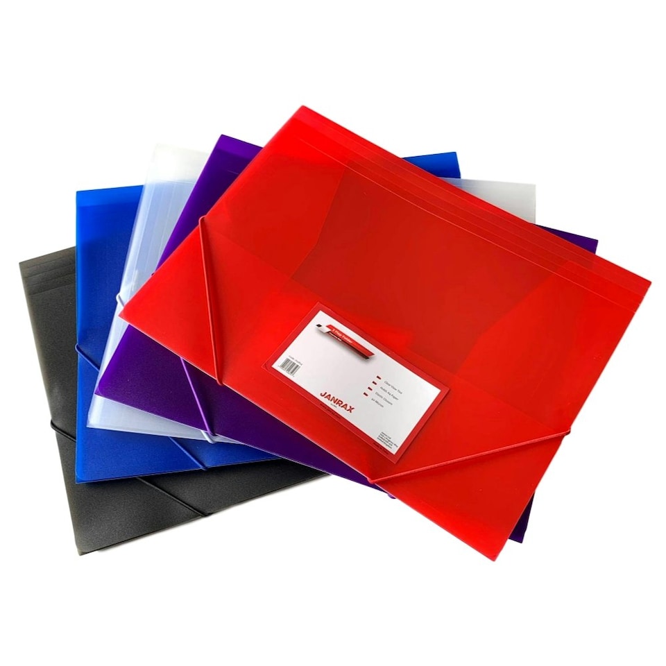 image 1 of Pack of 12 A4 Clearview Assorted Colour 3 Flap Folders with Elasticated Closure