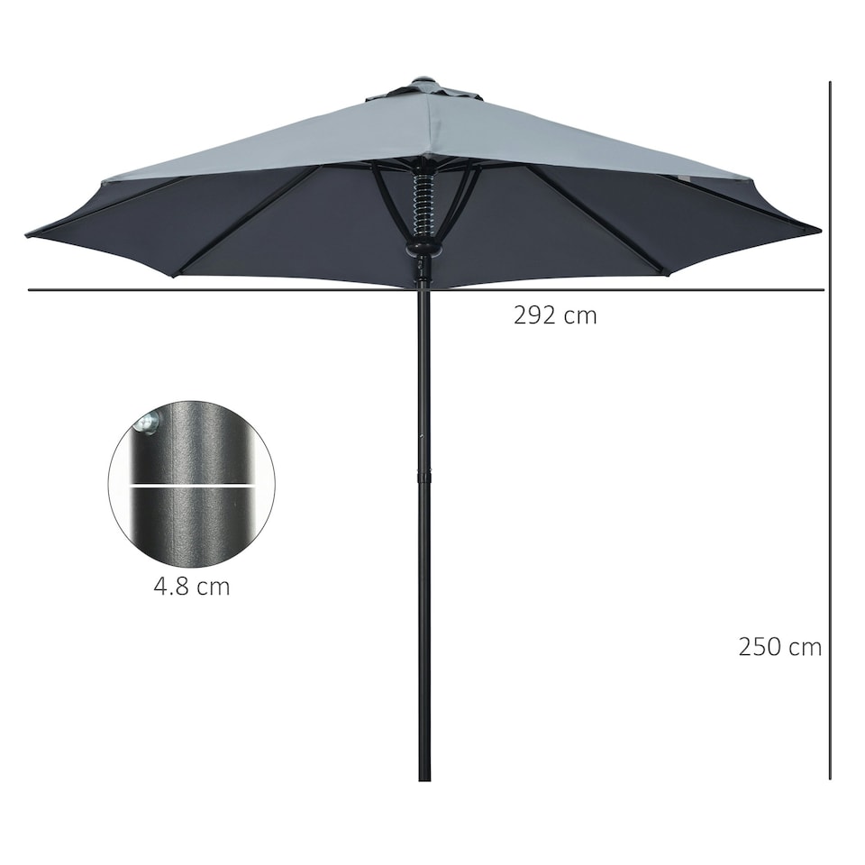 image 1 of Outsunny Outdoor Market Table 3(m) Parasol Umbrella Sun Shade with 8 Ribs, Grey