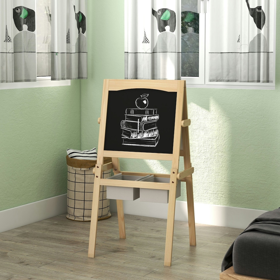 image 1 of AIYAPLAY 3 in 1 Kids Easel with Paper Roll, Storage Baskets - Natural