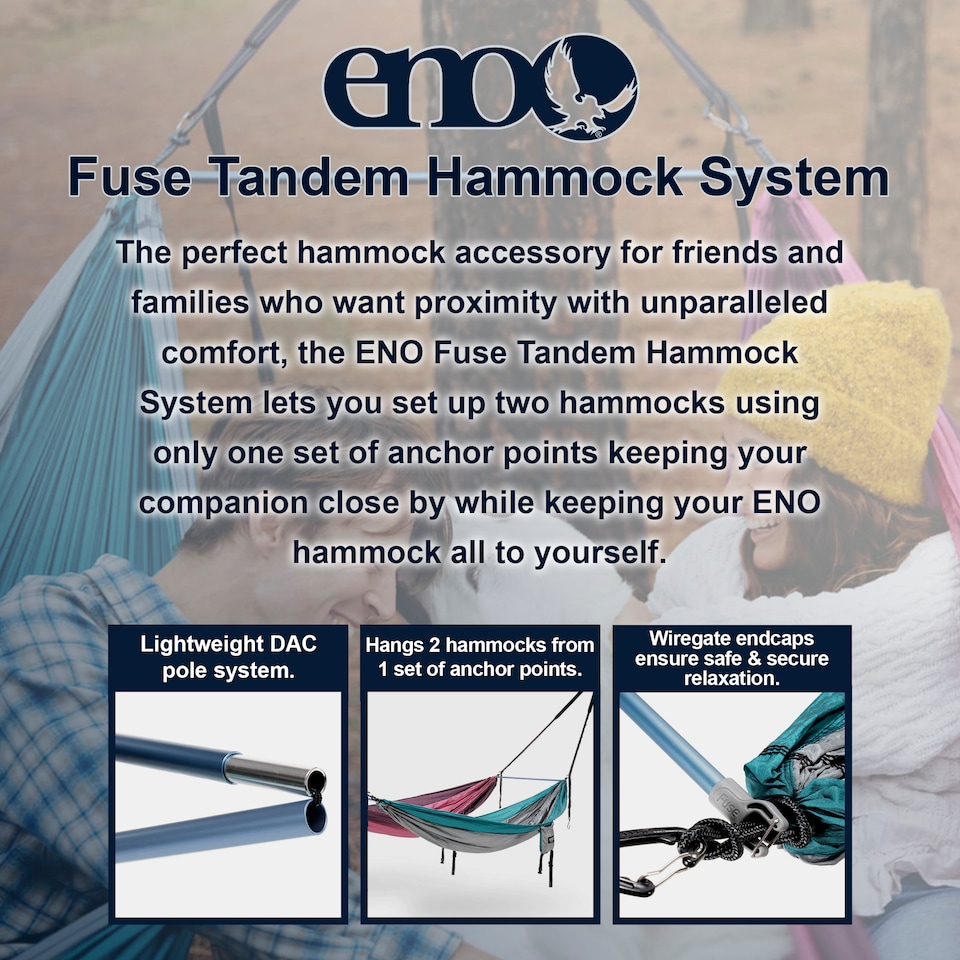 image 1 of Fuse Tandem Hammock System - Easy Setup for Two Hammocks Side by Side | Blue | Blue