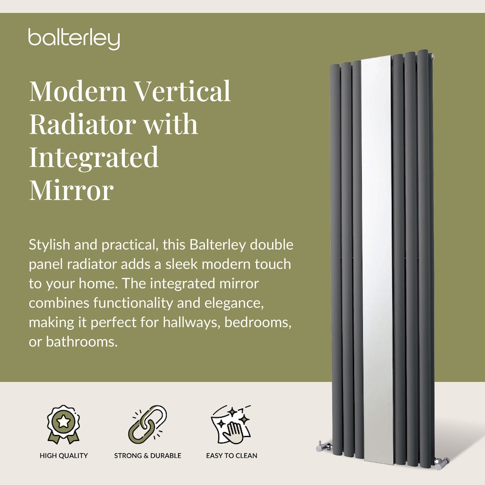 image 1 of Balterley Embrace Vertical Double Panel Radiator with Mirror | Grey | Anthracite | 1