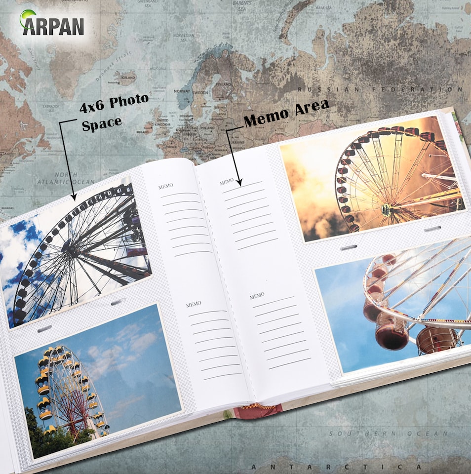 image 1 of ARPAN Large Slip In Memo Photo Album for 200 Photos 6x4" (10x15cm) – Picture Album with Memo Writing Space, Index Pages & CD/DVD Pocket – Memory Book for Family, Wedding & Travel Photos