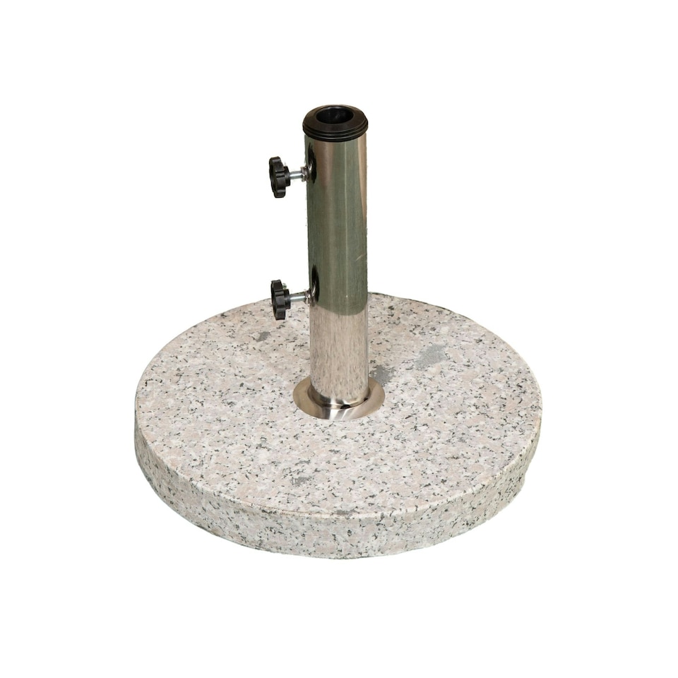 image 1 of 15kg Round Granite Garden Parasol / Umbrella Base Weight Stainless Steel Pole Grey