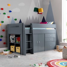 Lacy Grey Storage Mid Sleeper And Noah Memory Foam Mattresses