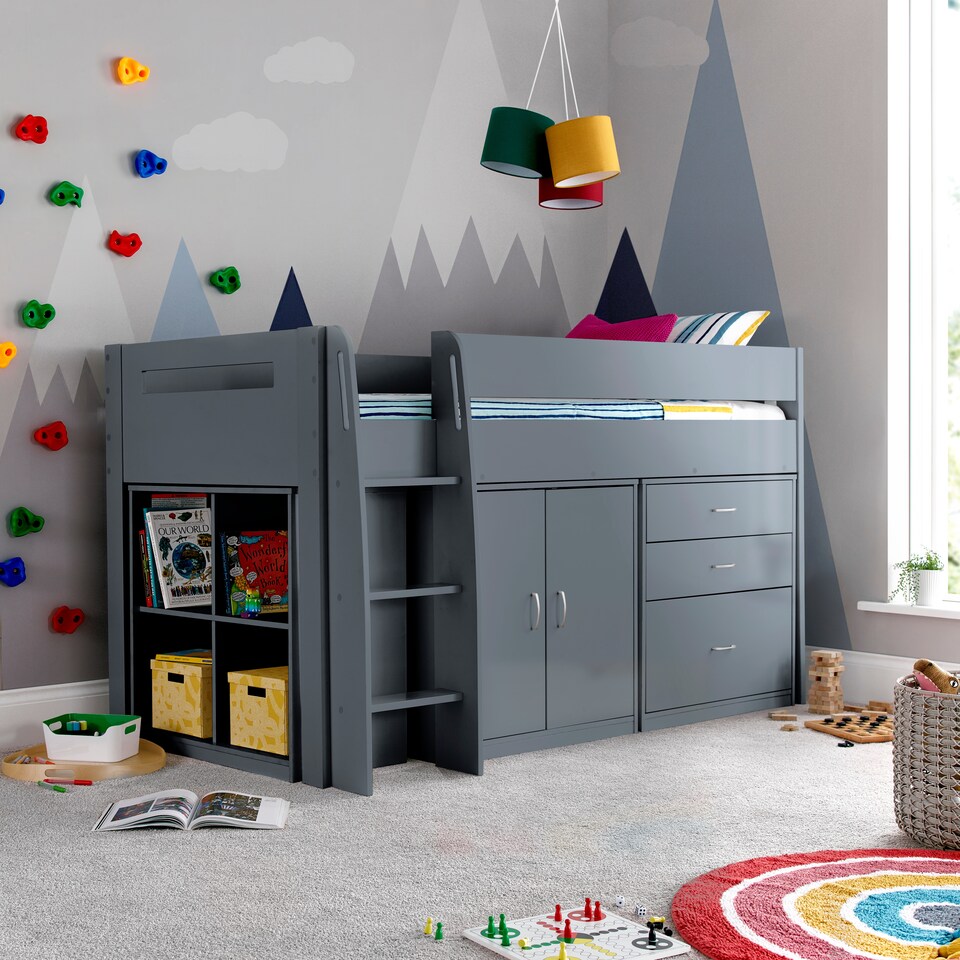 image 1 of Lacy Grey Storage Mid Sleeper And Noah Memory Foam Mattresses