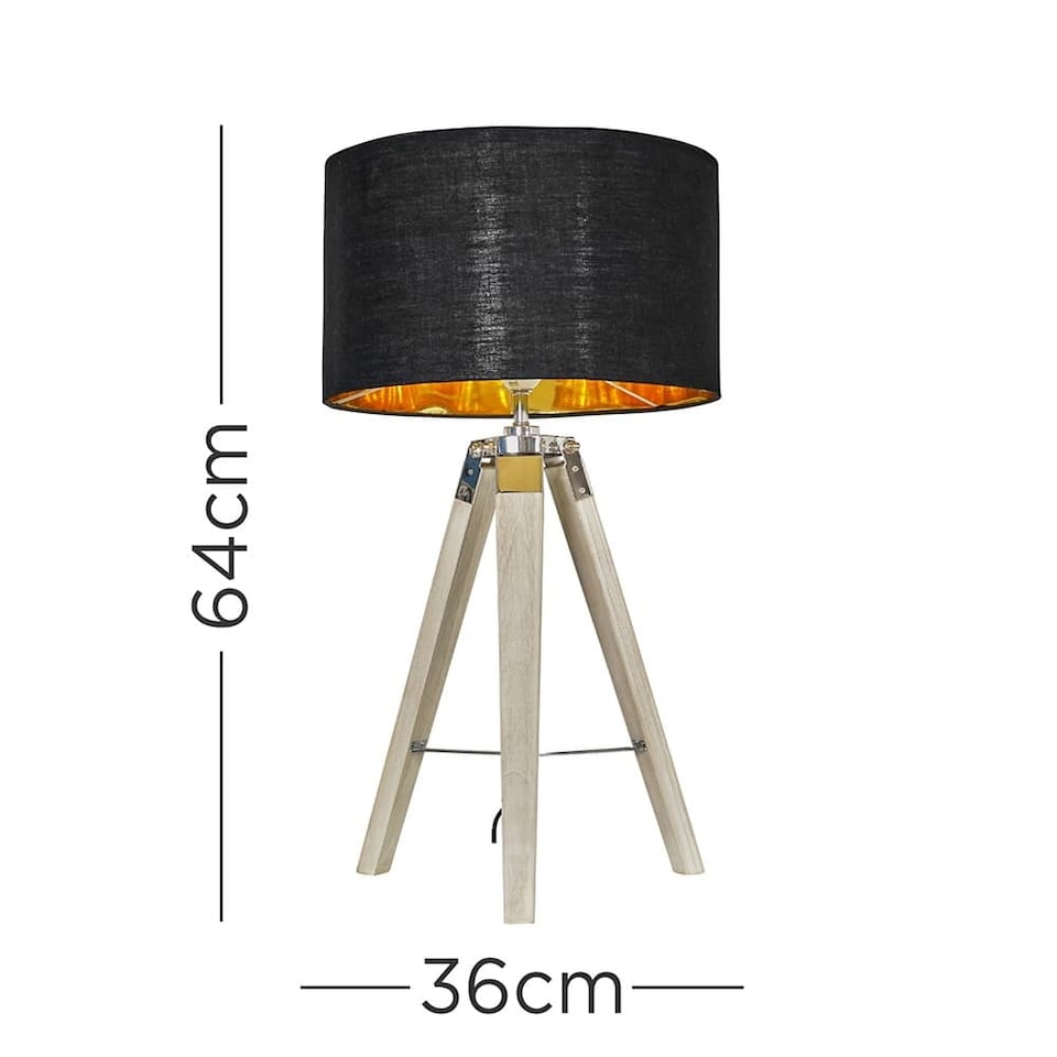 image 1 of ValueLights Clipper Light Wood Table Lamp Black Gold Shade