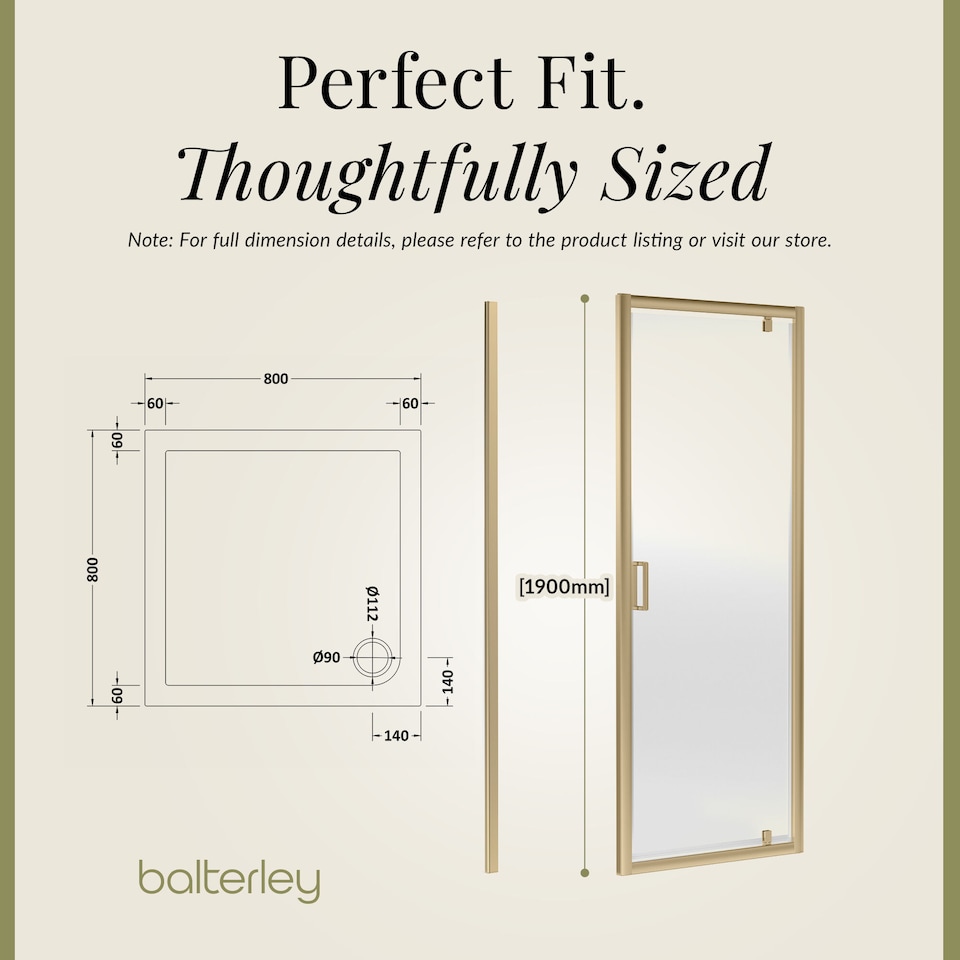 image 1 of Ruwa Pivot Suite & 6mm Glass 800x800mm Tray, Door & Side Panel Brass | Copper | Brushed Brass | 3