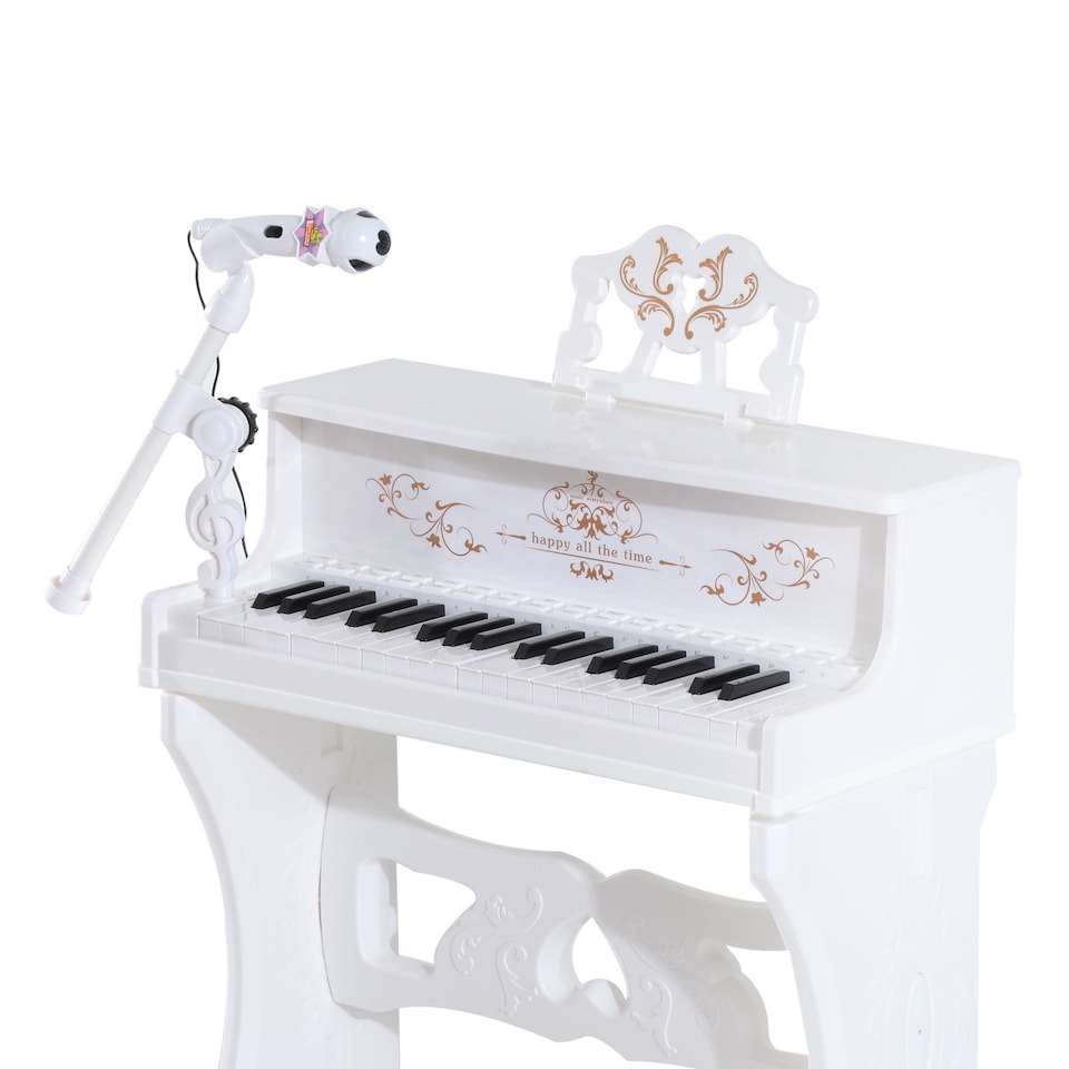 image 1 of HOMCOM 37 Keys Kids Piano Mini Electronic Keyboard Light Kids Musical Instrument Educational Game Children Grand Piano Toy Set w/Stool & Microphone & Music Stand (White) | White