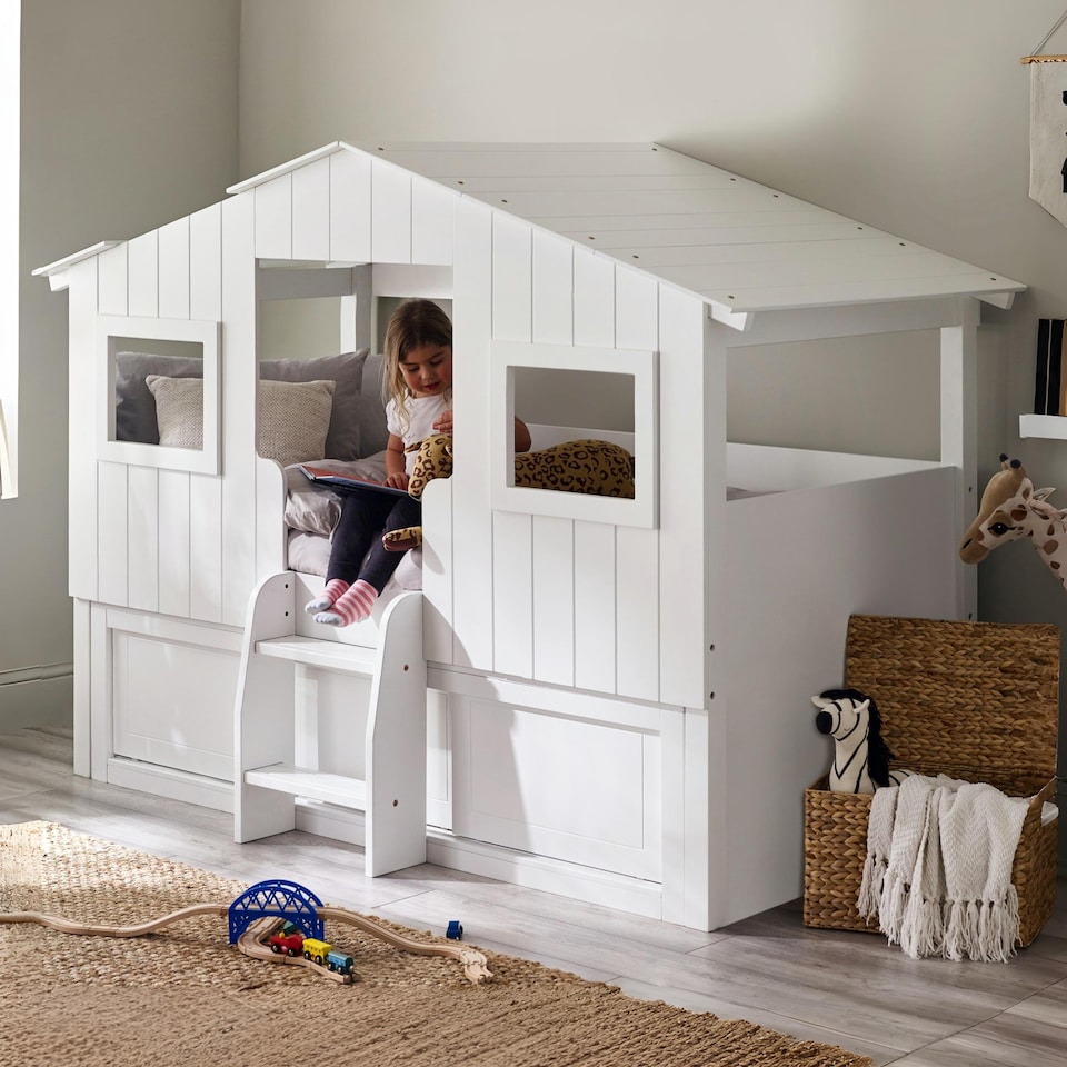image 1 of Acorn 90cm Single White Treehouse Midsleeper Bed with Storage