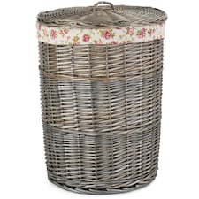 Large Antique Wash Round Linen Basket With Garden Rose Lining | Multi | Garden Rose