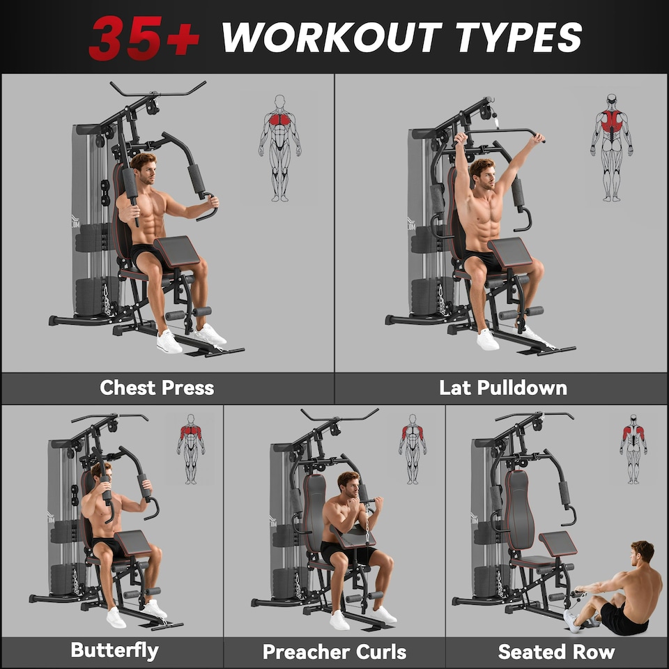 image 1 of HOMCOM Multi Gym Fitness Equipment Exercise Machine with 45Kg Weight Stack