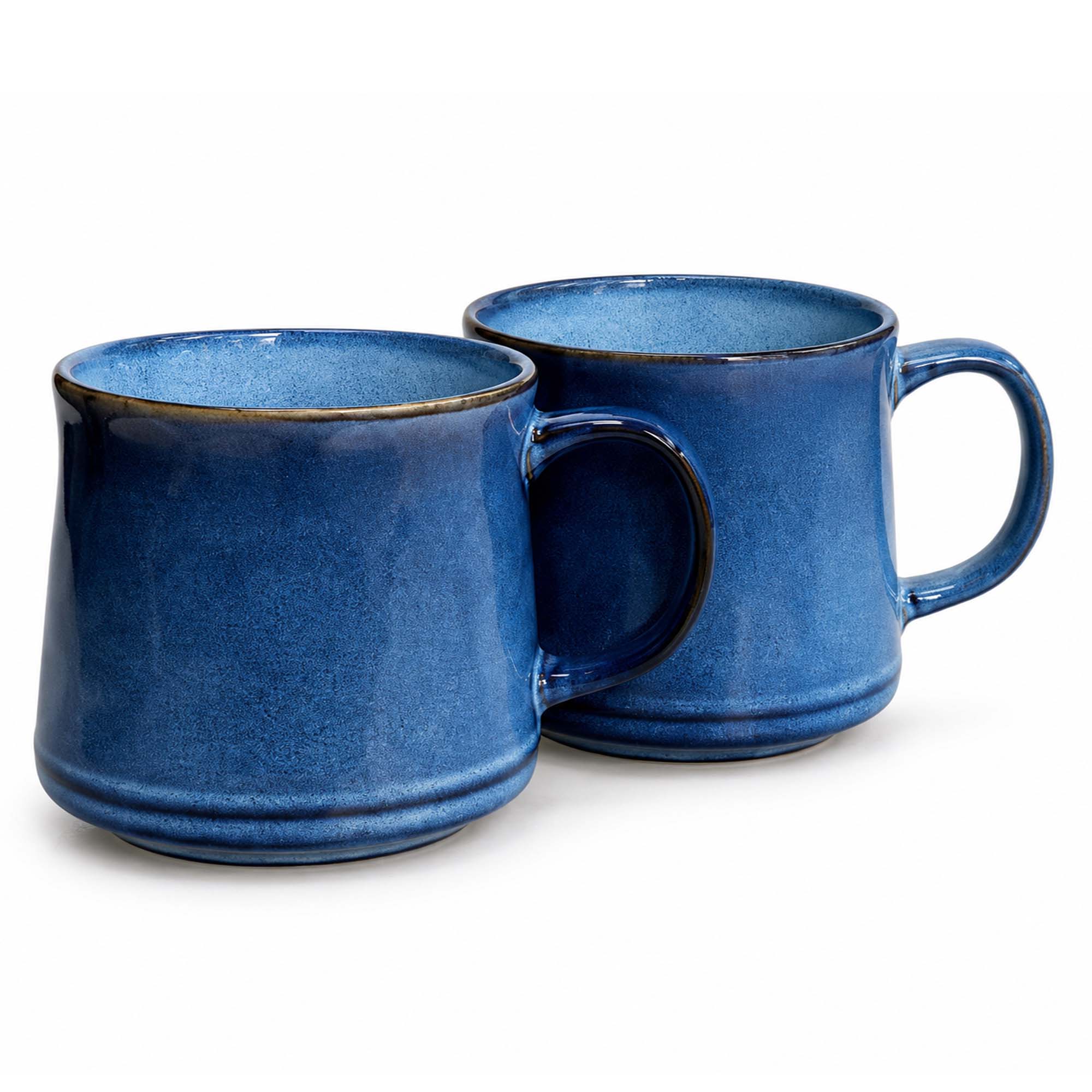 Scandi Home Set of 2 600ml Navy Blue Reactive Glaze Ceramic Vega Mugs