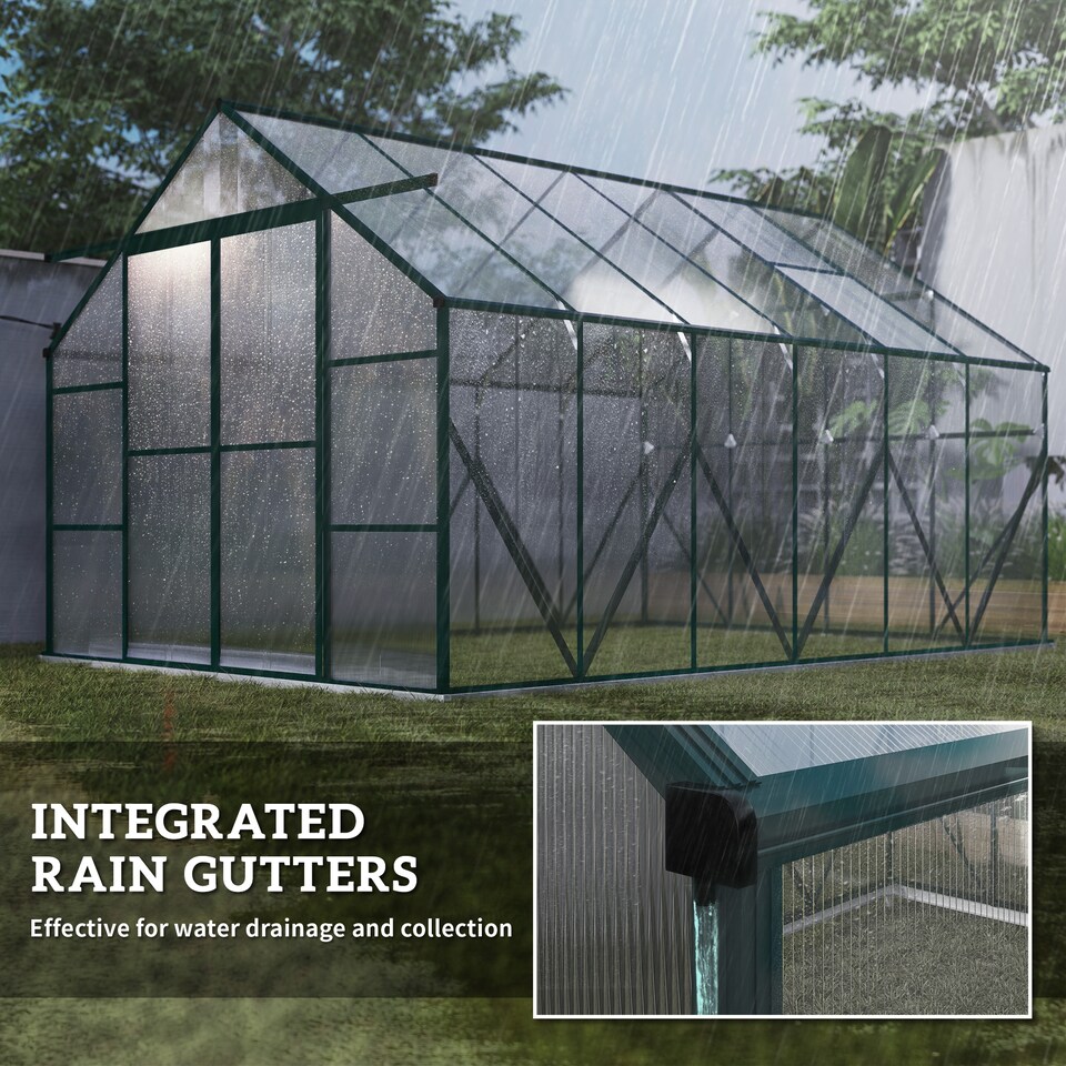 image 1 of Outsunny 8x12ft Polycarbonate Walk-in Greenhouse Outdoor w Double Sliding Door