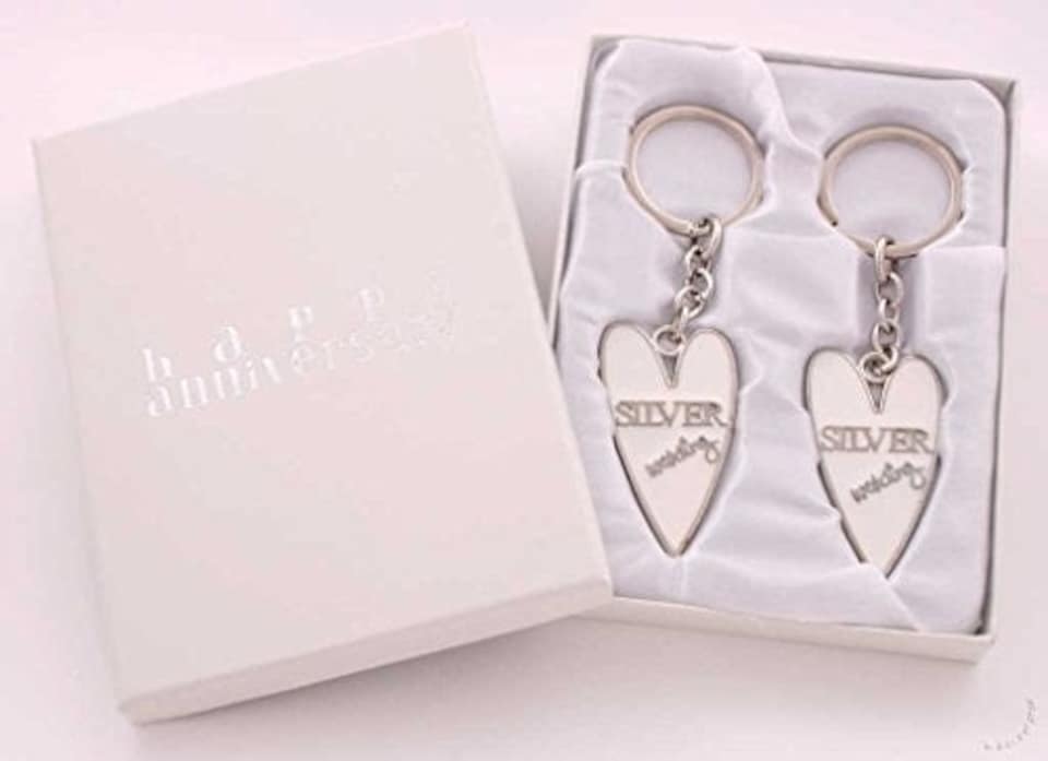 image 1 of Wendy Jones Blackett Designer Silver anniversary Set of 2 Keyrings