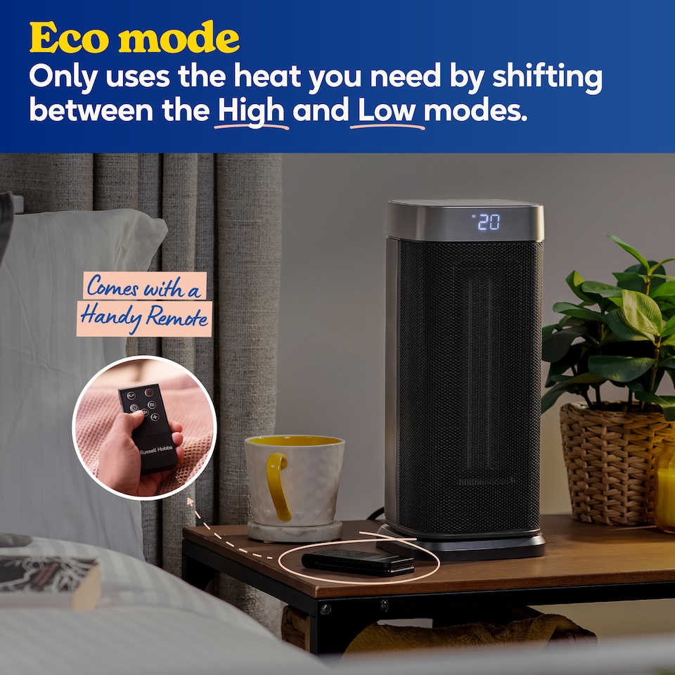 image 1 of Russell Hobbs RHCTH2002S Space Heater in Black & Silver Round 2000W Portable Electric Heater
