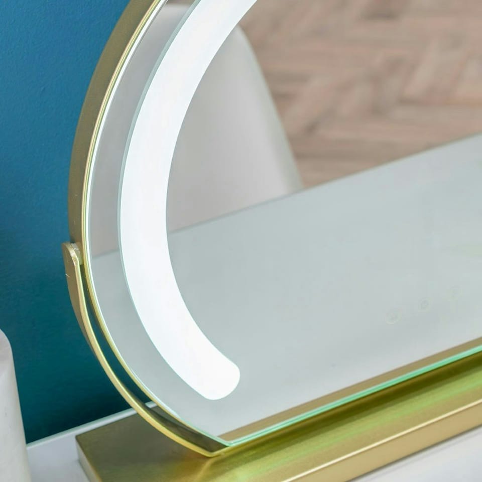 image 1 of ValueLights Mirror Dimmable Brushed Gold Vanity Mirror and SMD LED Integrated LED 12W Neutral White 6500K Bulb