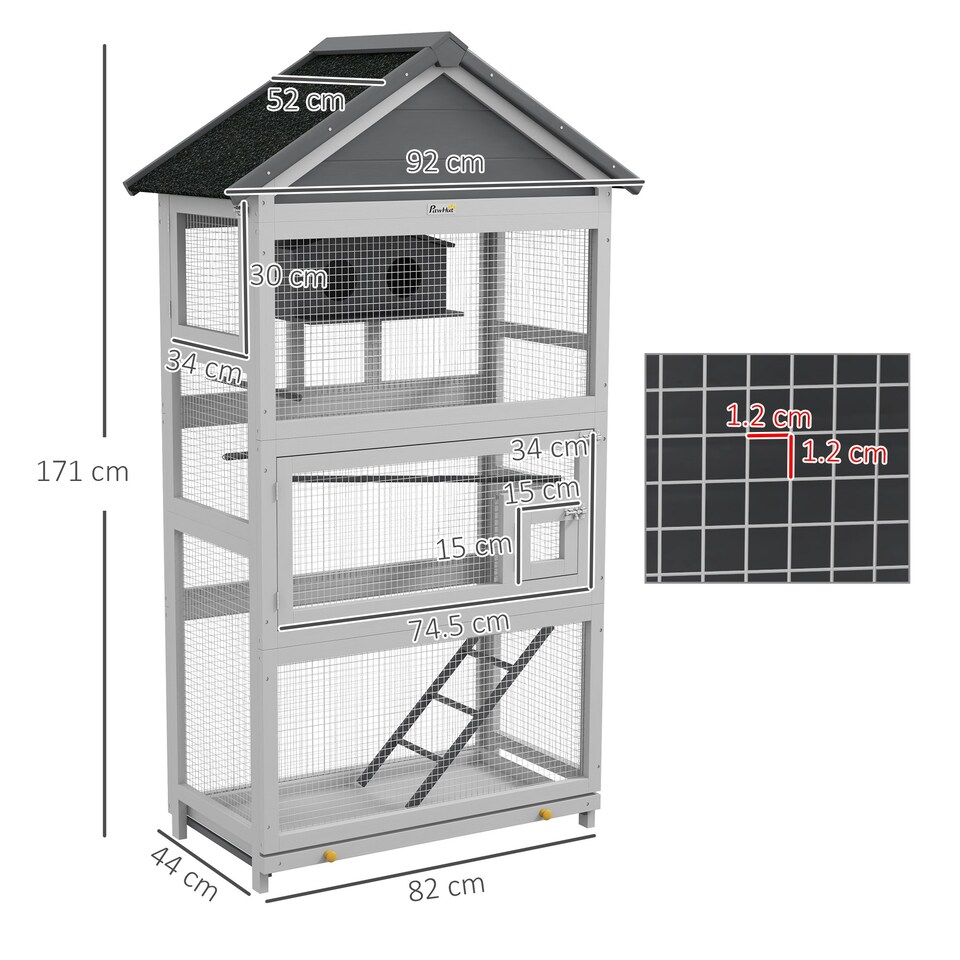 image 1 of PawHut Bird Cage w/ Stands for Finches, Parakeets, Small Birds - Grey