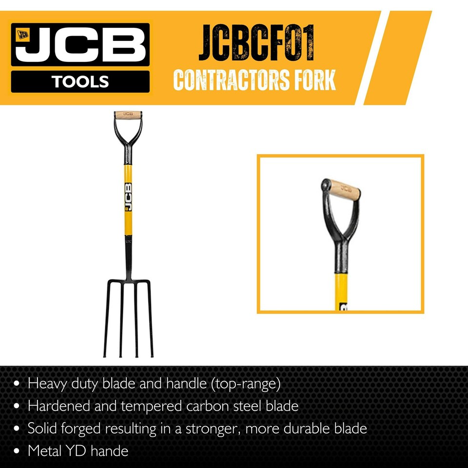 image 1 of JCB Professional Solid Forged Contractor Garden Fork Heavy-Duty Steel 190 x 280mm JCBCF01