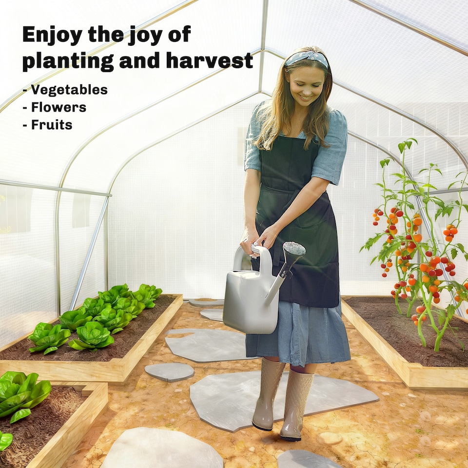 image 1 of Outsunny Walk-In Polytunnel Greenhouse w Roll Up Door Windows, 4.5x3x2 m White