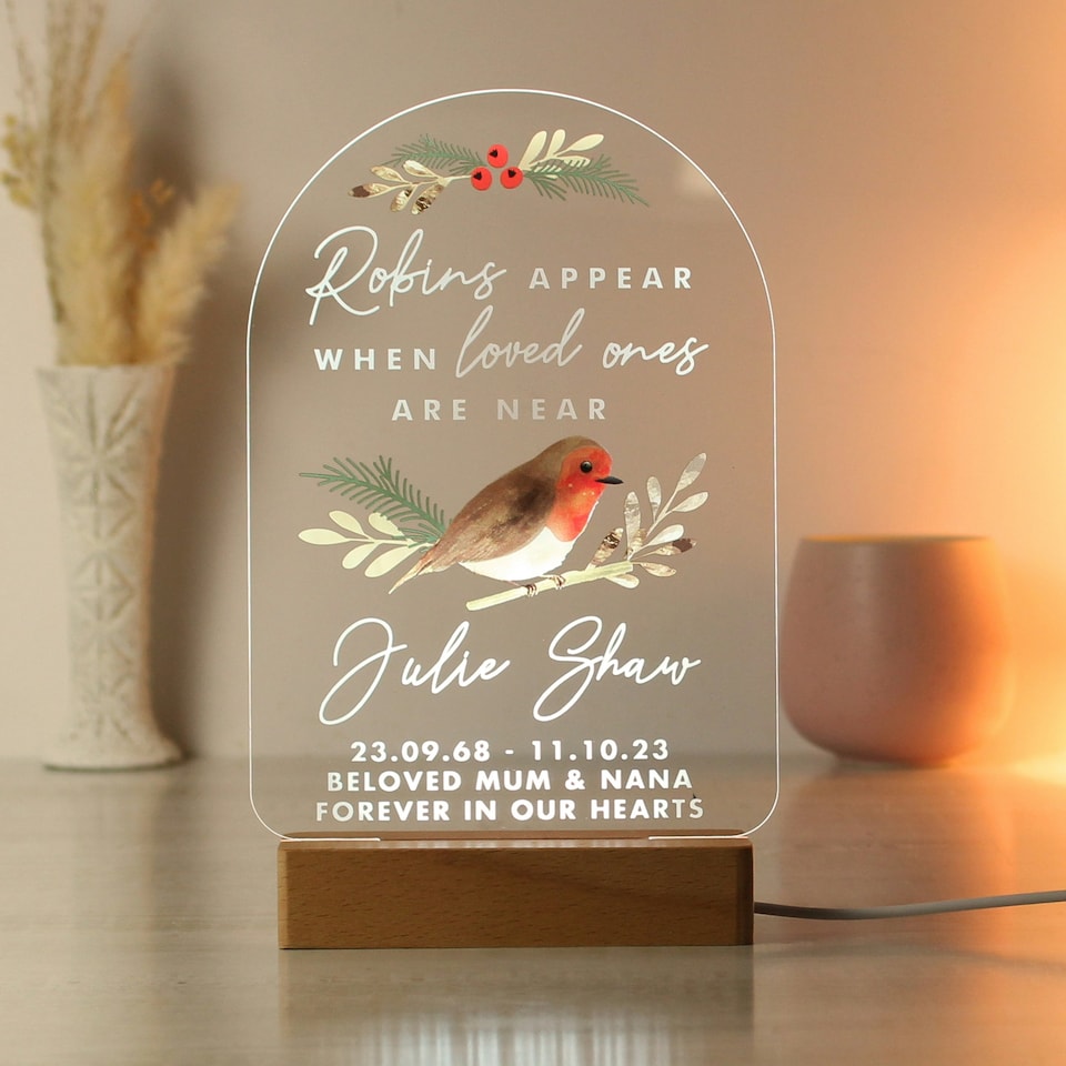 image 1 of Personalised Robins Appear Wooden Based LED Light