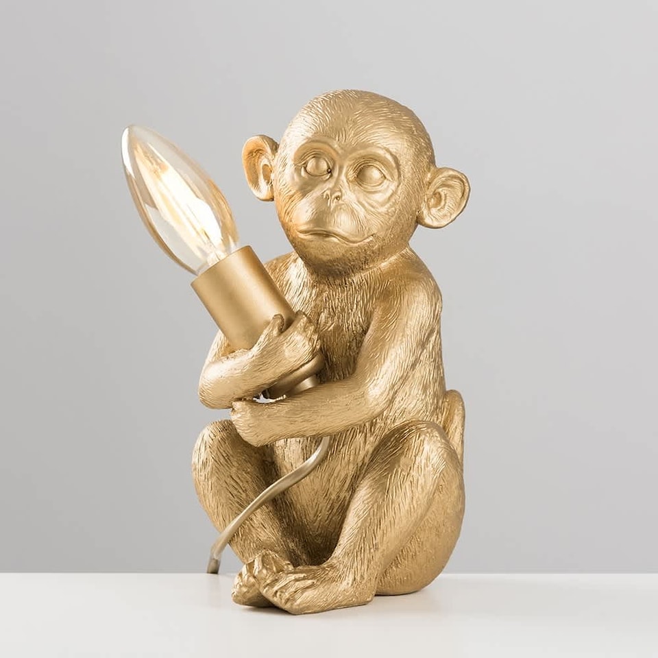 image 1 of ValueLights Pair George Monkey Modern Gold Painted Table Lamps | Gold