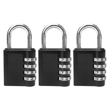 4-Digit Coded Padlock, Black Heavy-Duty Combination Padlock - 3pcs