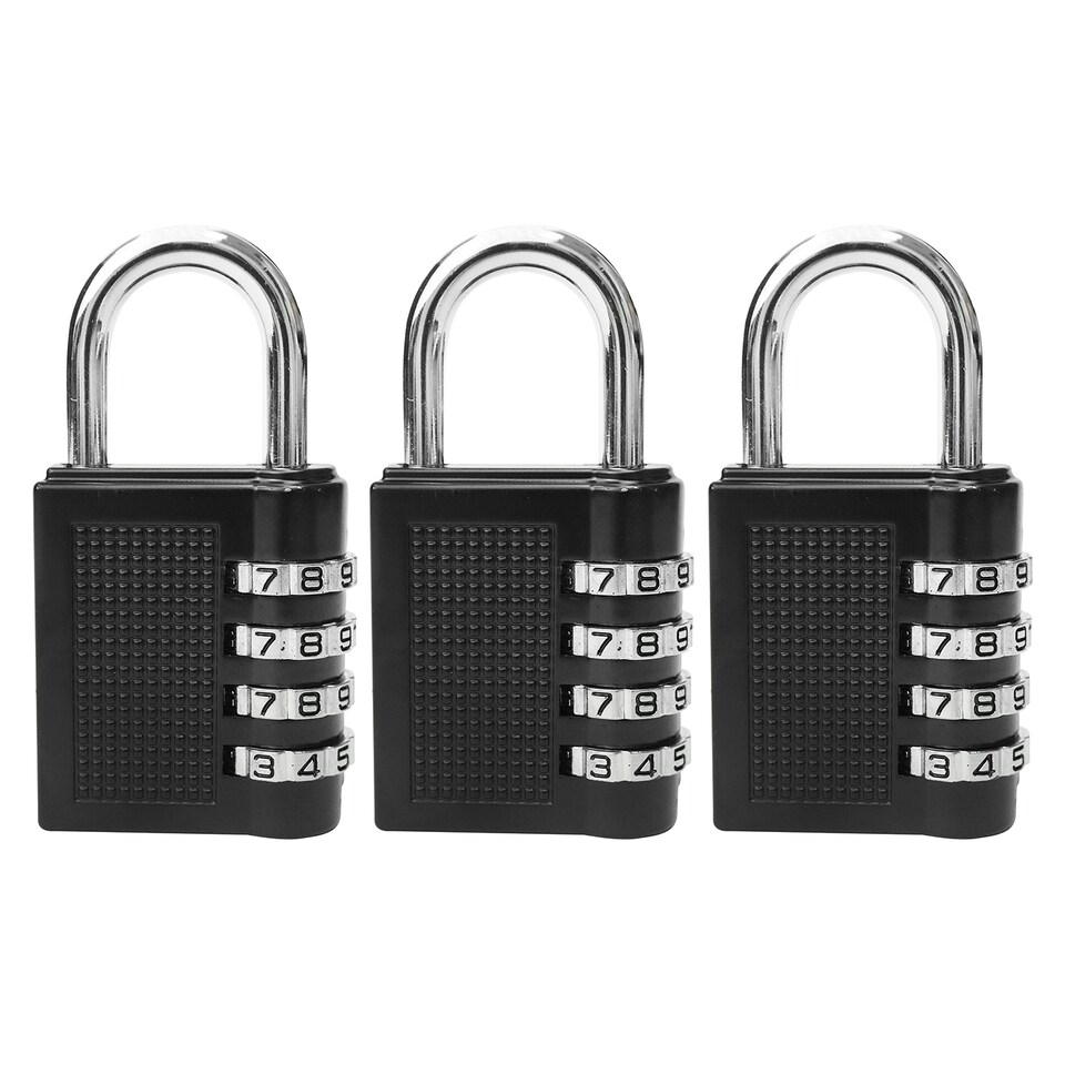 image 1 of 4-Digit Coded Padlock, Black Heavy-Duty Combination Padlock - 3pcs