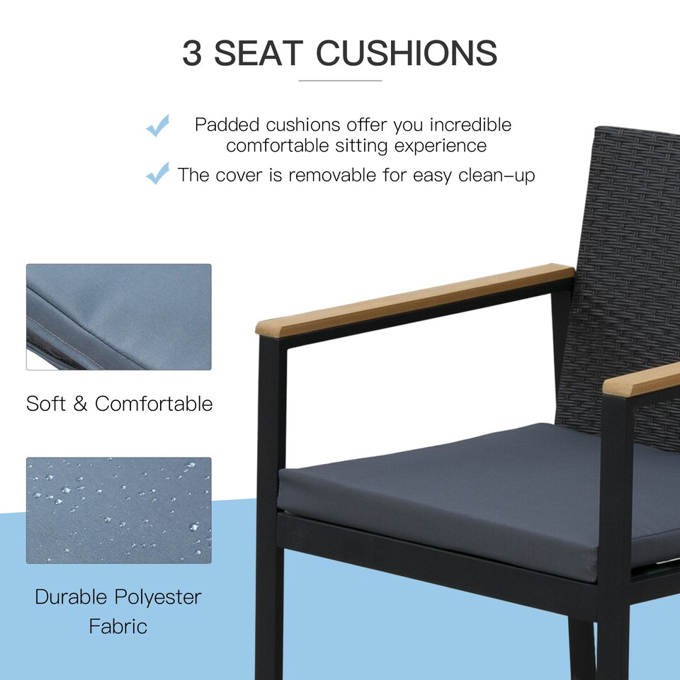 image 1 of Outsunny 4-Piece Cushioned Outdoor Rattan Wicker Chair and Loveseat Furniture