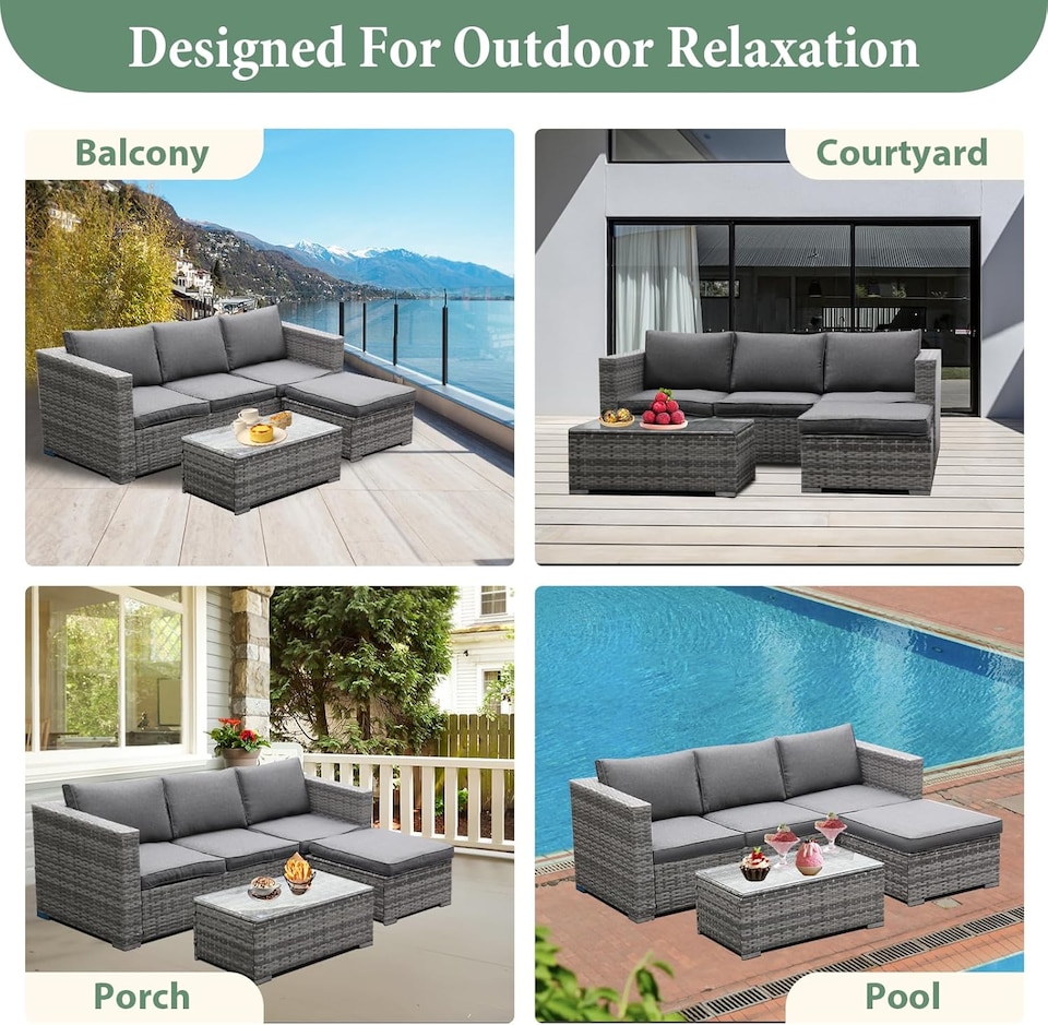 image 1 of 3-Piece Rattan Garden Corner Sofa Set with Coffee Table & Washable Cushions