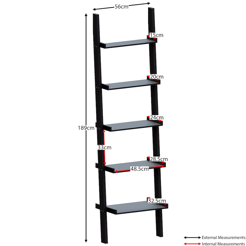 image 1 of Vida Designs York 5 Tier Ladder Bookcase Display Storage, Black