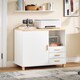 image 2 of SoBuy Printer Stand Under Desk Storage Cabinet with Open Shelf and 3 Drawers, White & Natural Wood, 35.4x17.7x29.5 in, 45.1 kg - ASK07-WN