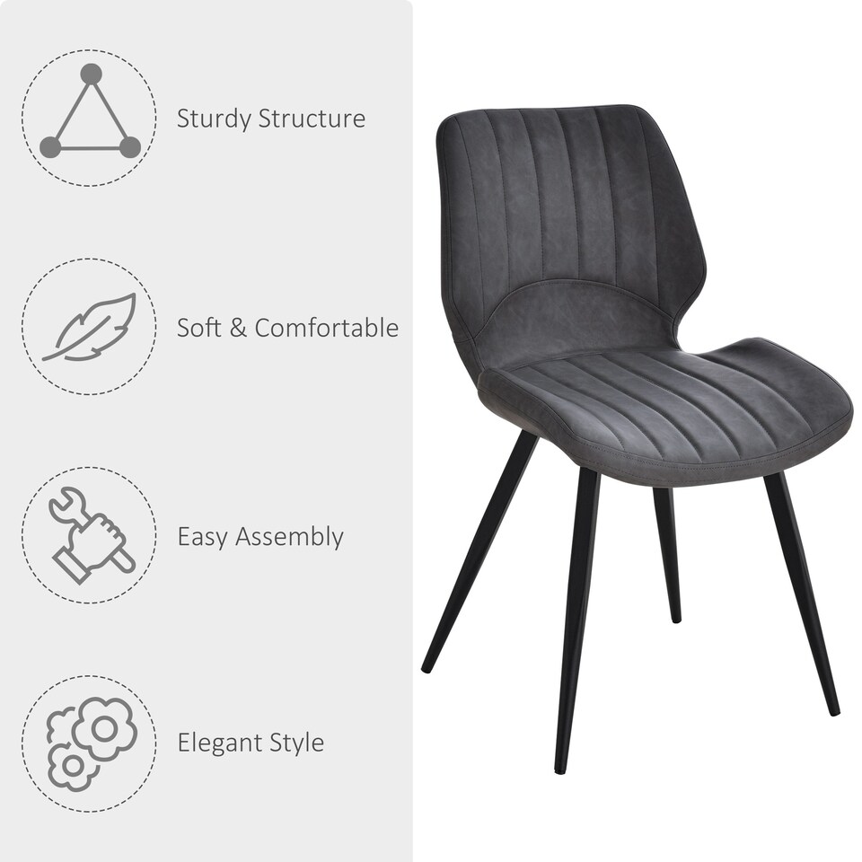 image 1 of HOMCOM Set of 2 PU Leather Dining Chair Moulded Seats Steel Frame Grey