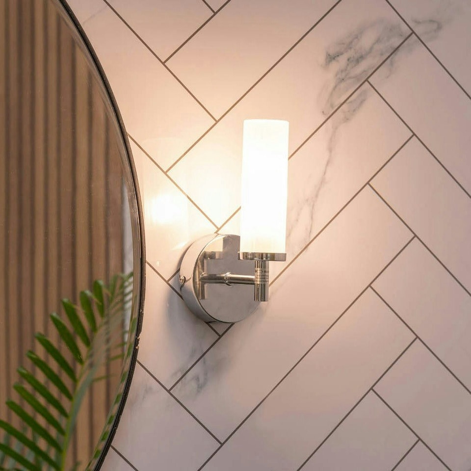 image 1 of ValueLights Canya Chrome IP44 Rated Bathroom Frosted Reeded Glass Wall Light