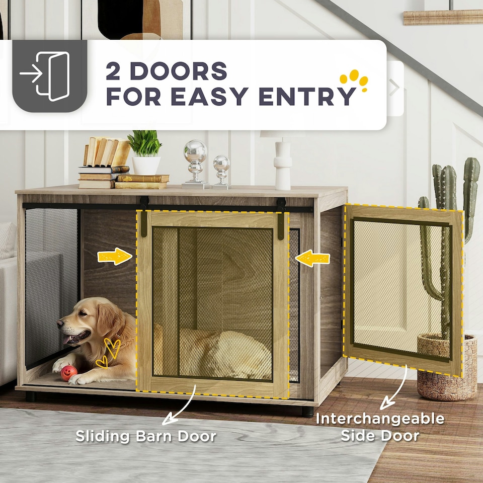 image 1 of PawHut Dog Crate Furniture w/ Sliding Door, for XL Dogs, Brown