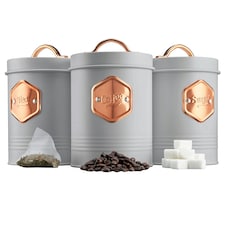 Cooks Professional Kitchen Storage Set | 3-Piece | Tea Coffee Sugar | Grey & Copper
