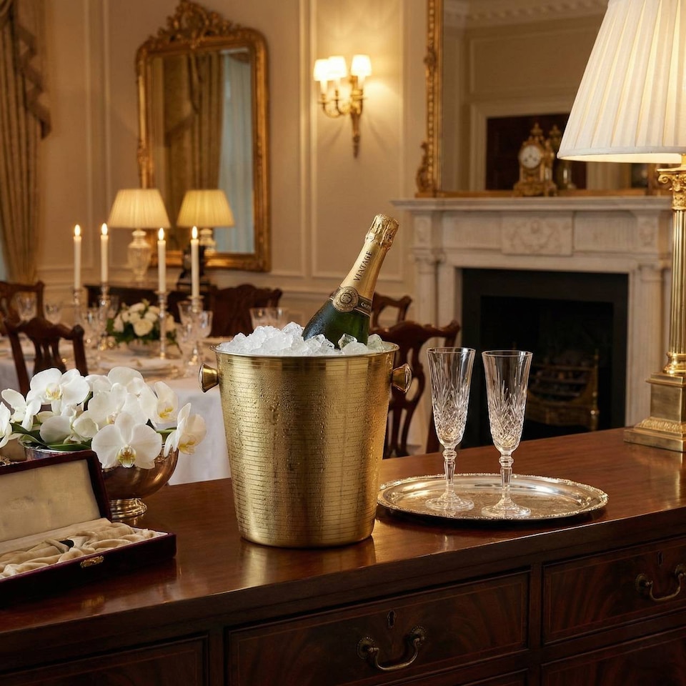 image 1 of Gold Stainless Steel Champagne Ice Bucket Ribbed | Gold | Gold | 1