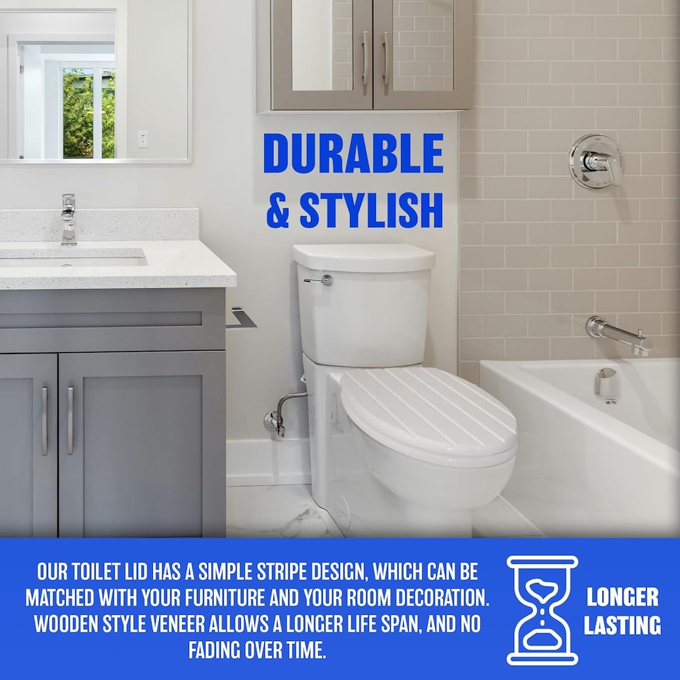 image 1 of 18' White Wooden Toilet Seat Bathroom Wc Easy Clean Heavy Duty With Fittings