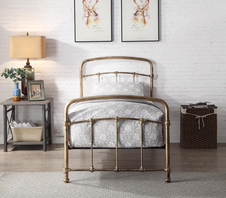 image 1 of Mostyn Single 3ft Antique Bronze Metal Bed Frame | Bronze | Hand painted antique bronze finish | Single