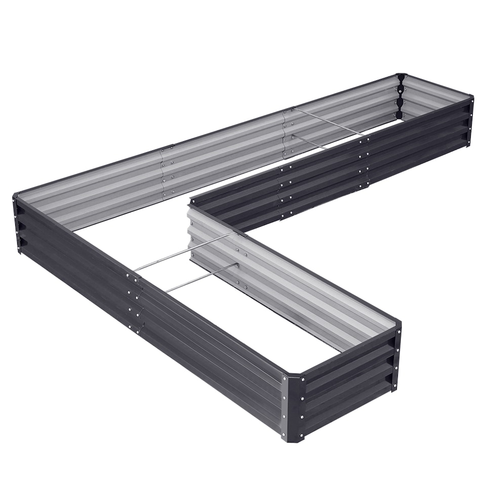 image 1 of Living and Home L-Shaped Galvanized Steel Raised Garden Bed, Black | Black | L207 x W277 x H30 (cm)